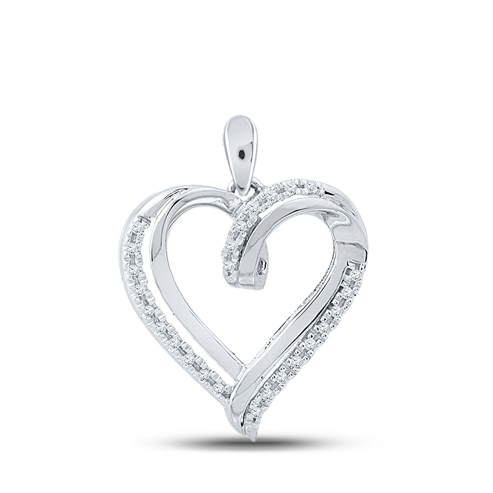 10k White Gold Round Diamond Heart Fashion Pendant 1/10 Ctw | eBay