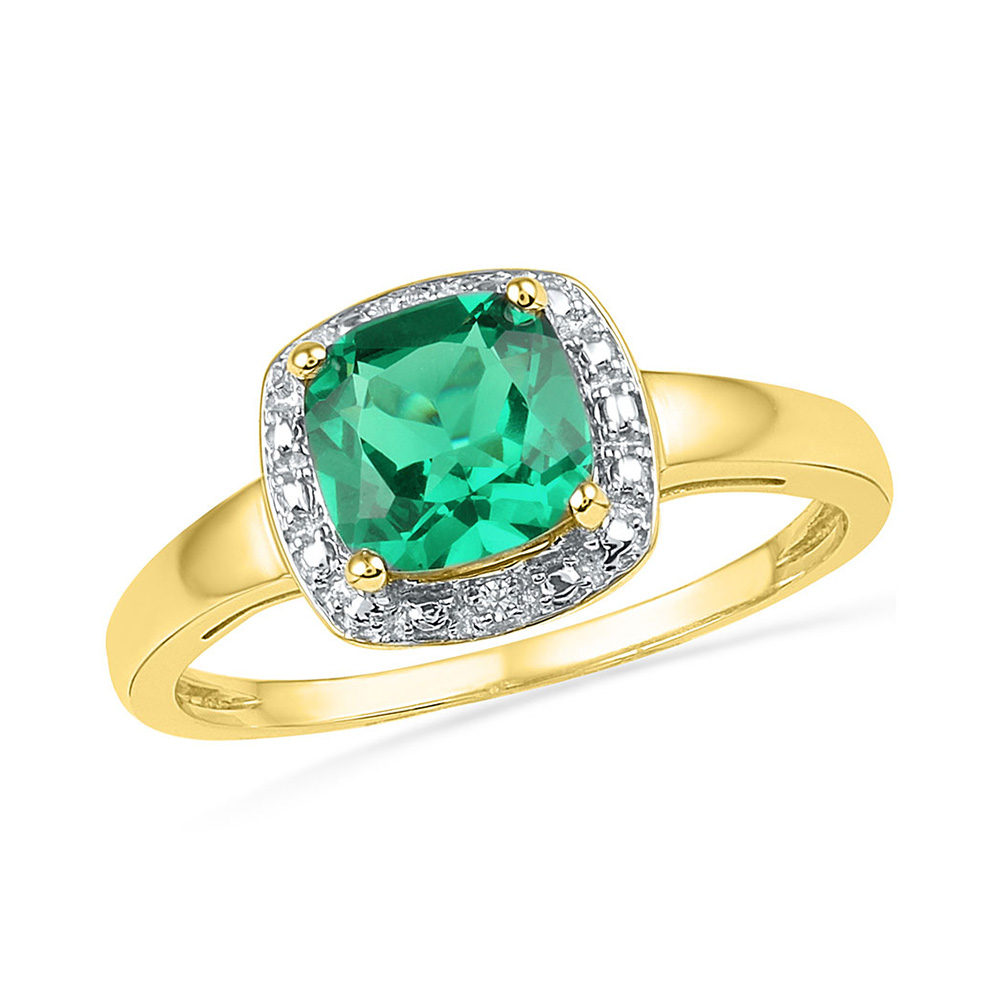 10k Yellow Gold Princess LabCreated Emerald Solitaire Fashion Ring 13