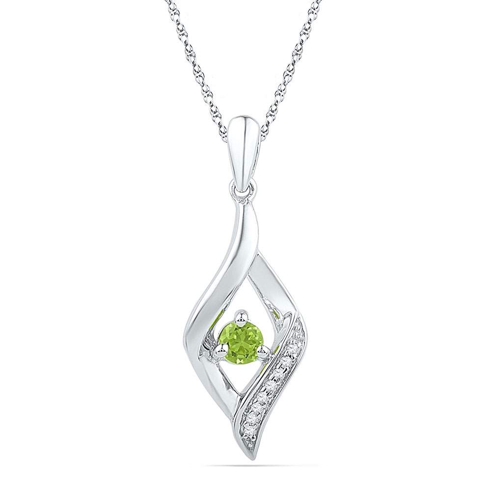 Sterling Silver Womens Round Lab-Created Green Peridot Oval Pendant 1/5 Cttw