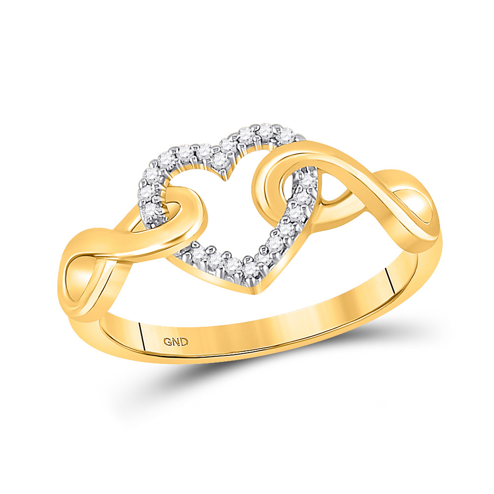 10k Yellow Gold Womens Round Diamond Infinity Twist Heart Ring 1/10 ...