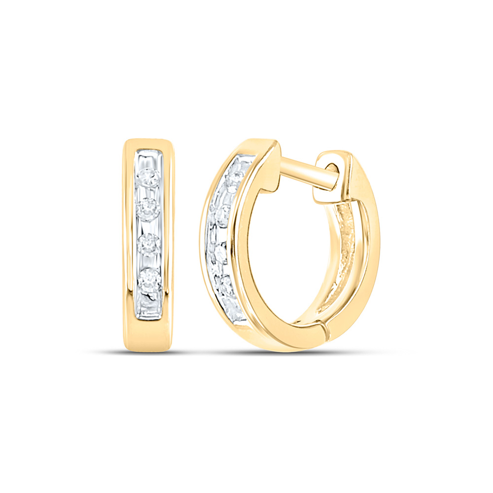 10kt Yellow Gold Womens Round Diamond Single Row Huggie Earrings 1/20 Cttw