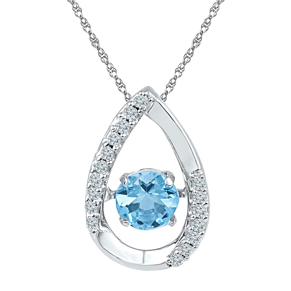 Sterling Silver Womens Round Lab-Created Blue Topaz Teardrop Moving Twinkle Pendant 3/4 Cttw