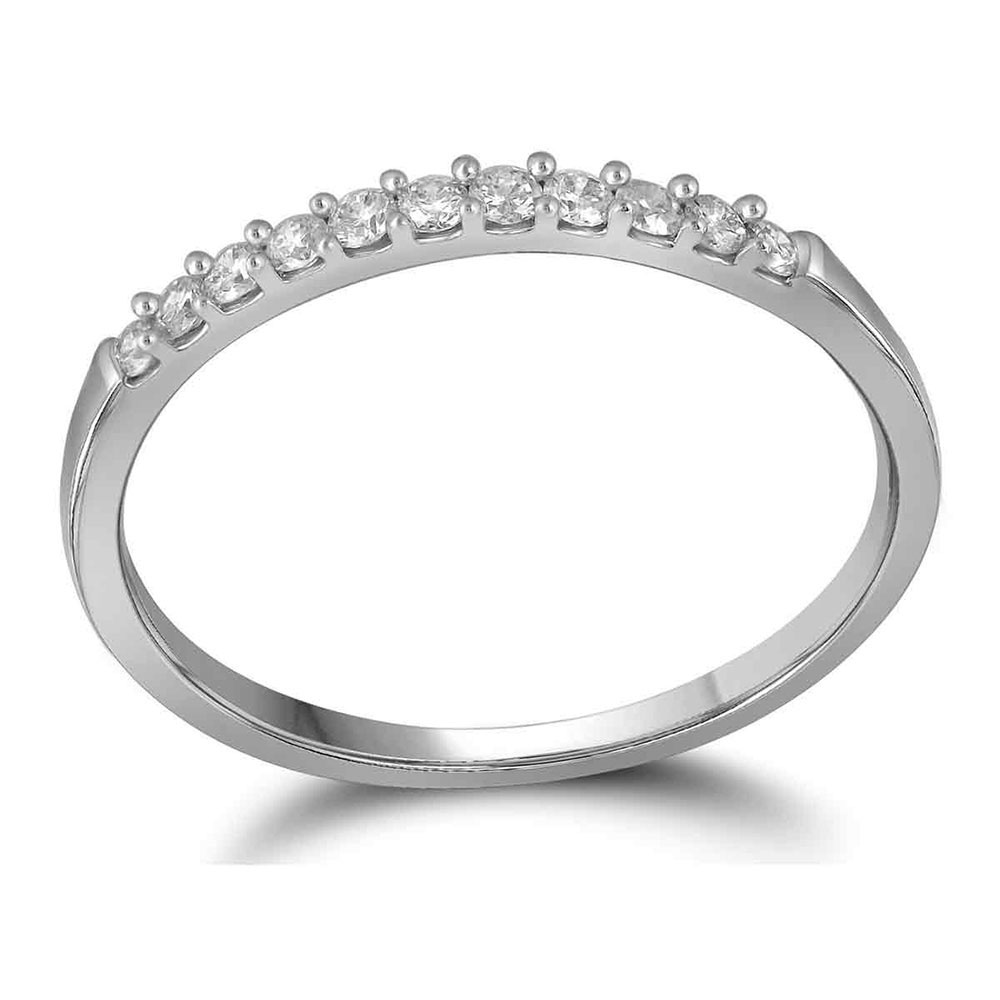10K White Gold Womens Round Diamond Wedding Anniversary Band Ring 1/6 Ctw