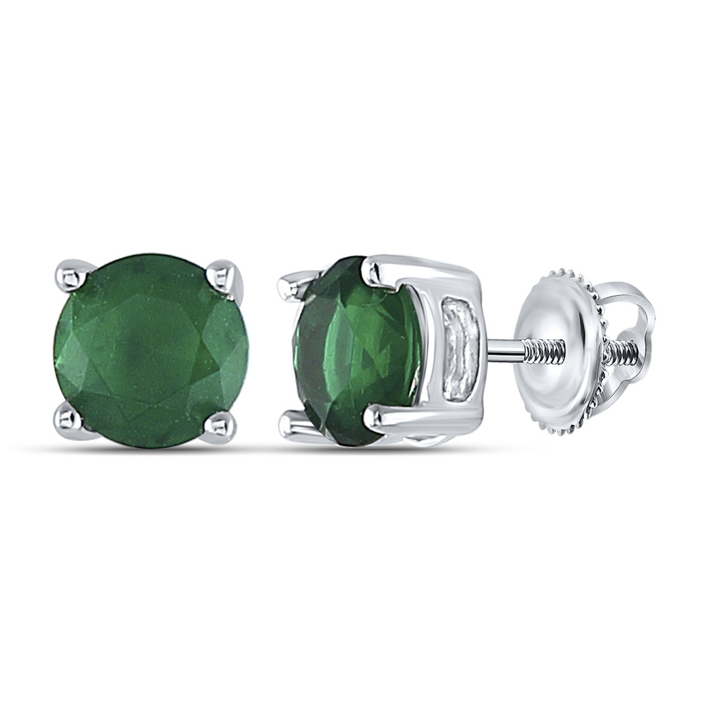 Sterling Silver Womens Round LabCreated Emerald Solitaire Stud