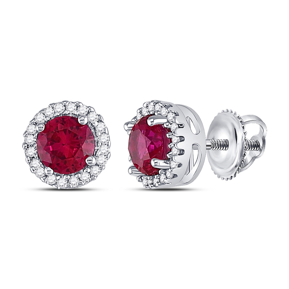 Sterling Silver Womens Round Lab-Created Ruby Solitaire Stud Earrings 1