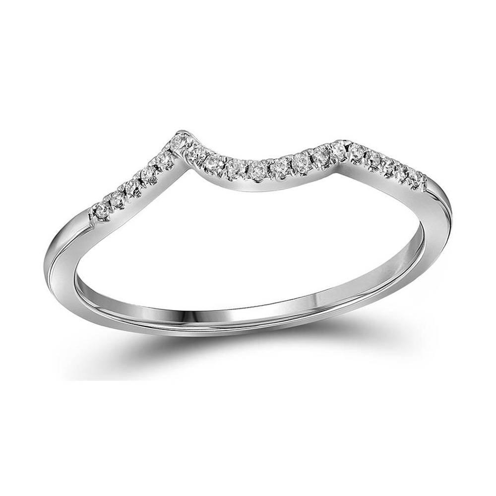 14kt White Gold Womens Round Diamond Wedding Contoured Band 1/20 Cttw