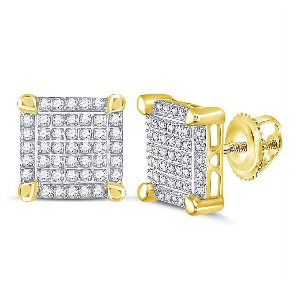 10kt Yellow Gold Mens Round Diamond Square Cluster Stud Earrings 1/4 Cttw