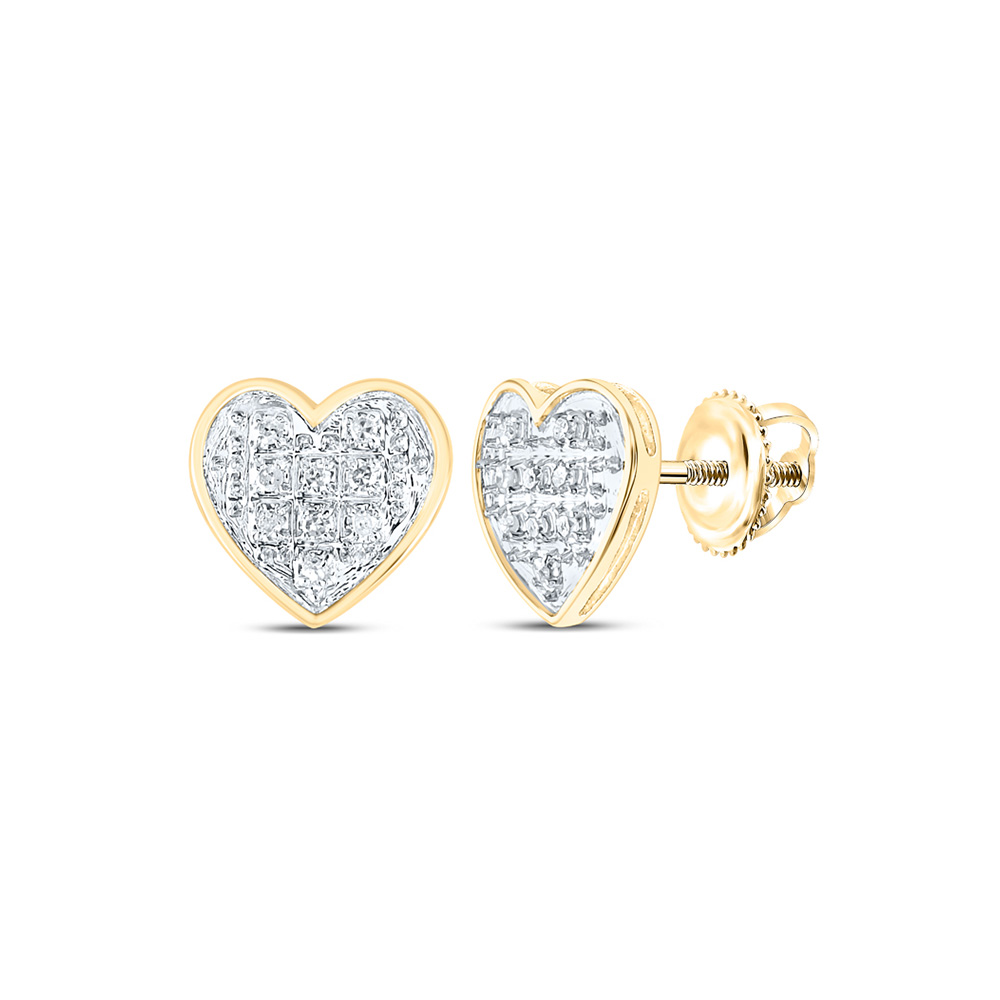 10kt Yellow Gold Womens Round Diamond Heart Earrings 1/20 Cttw