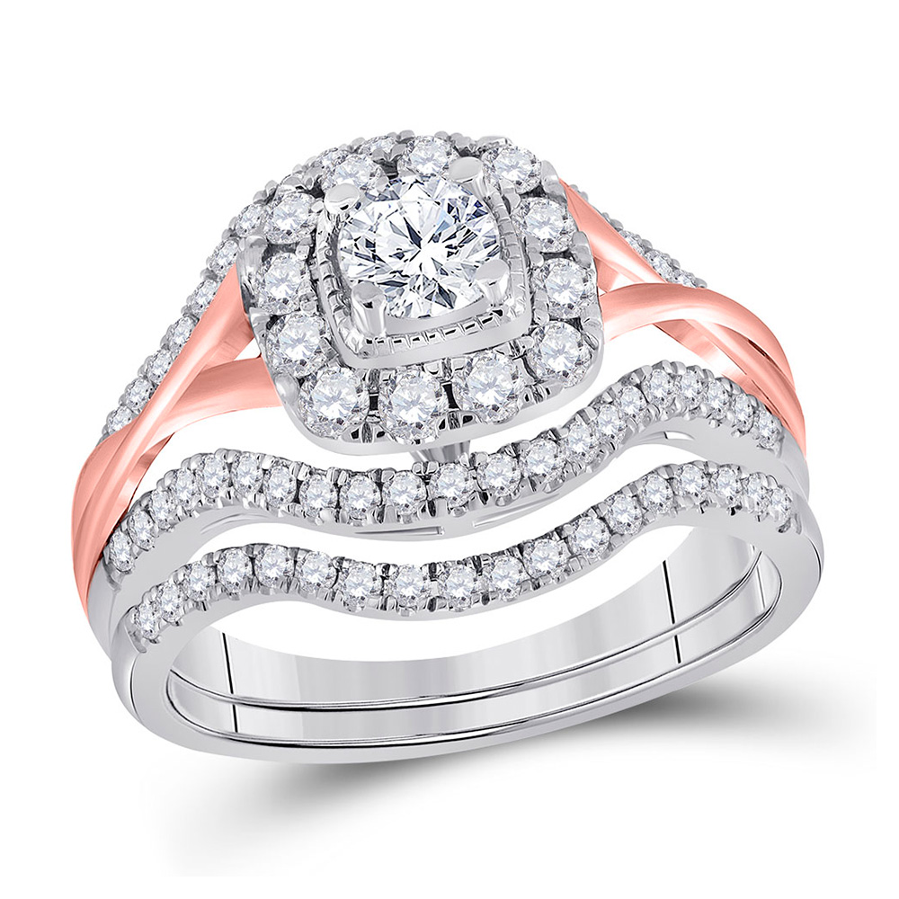 14kt Two-tone Gold Round Diamond Bridal Wedding Ring Set 1 Ctw ...