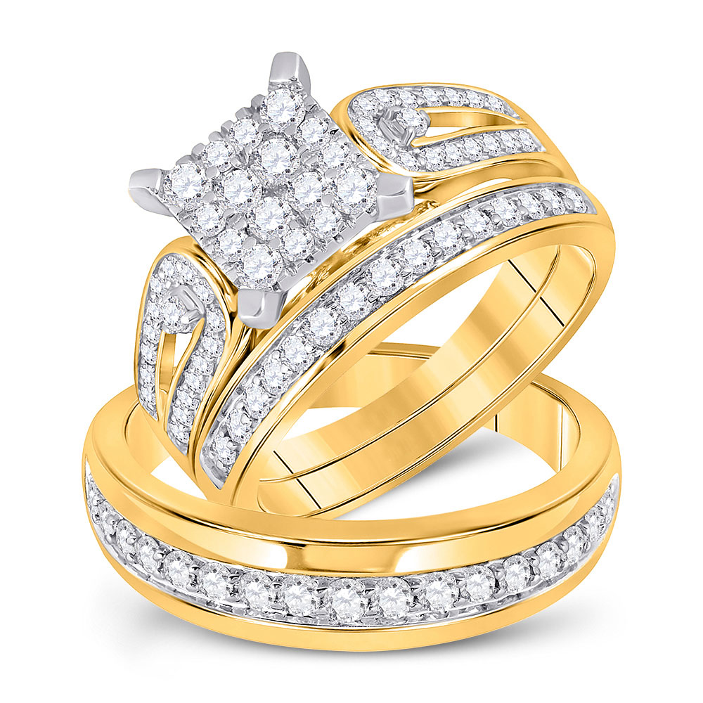 14kt Yellow Gold His Her Round Diamond Square Matching