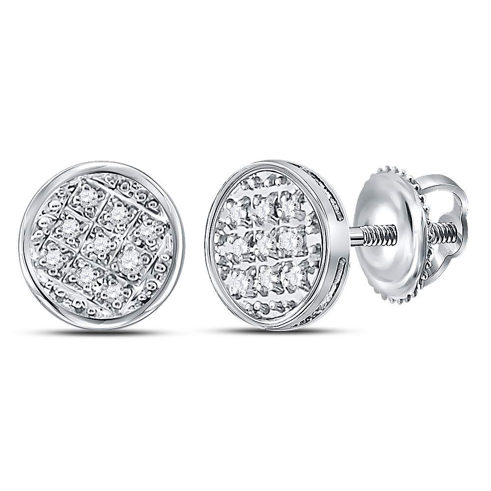 10kt White Gold Mens Round Diamond Circle Cluster Stud Earrings 1/20 Cttw