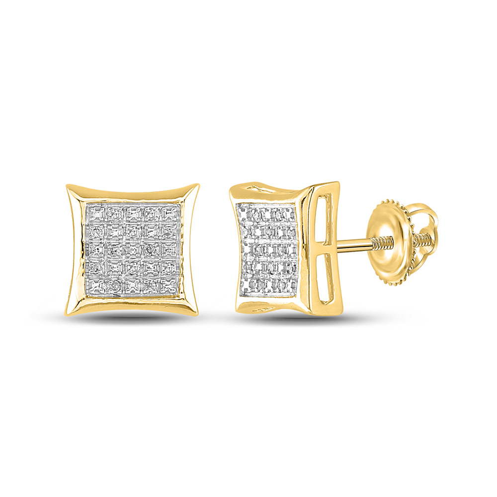10K Yellow Gold Mens Round Diamond Square Earrings 1/20 Cttw