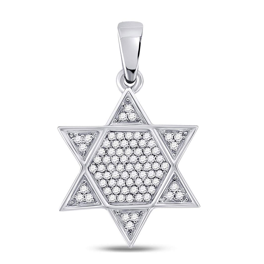 10K White Gold Mens Round Diamond Star Magen David Jewish Charm Pendant 1/5 Cttw