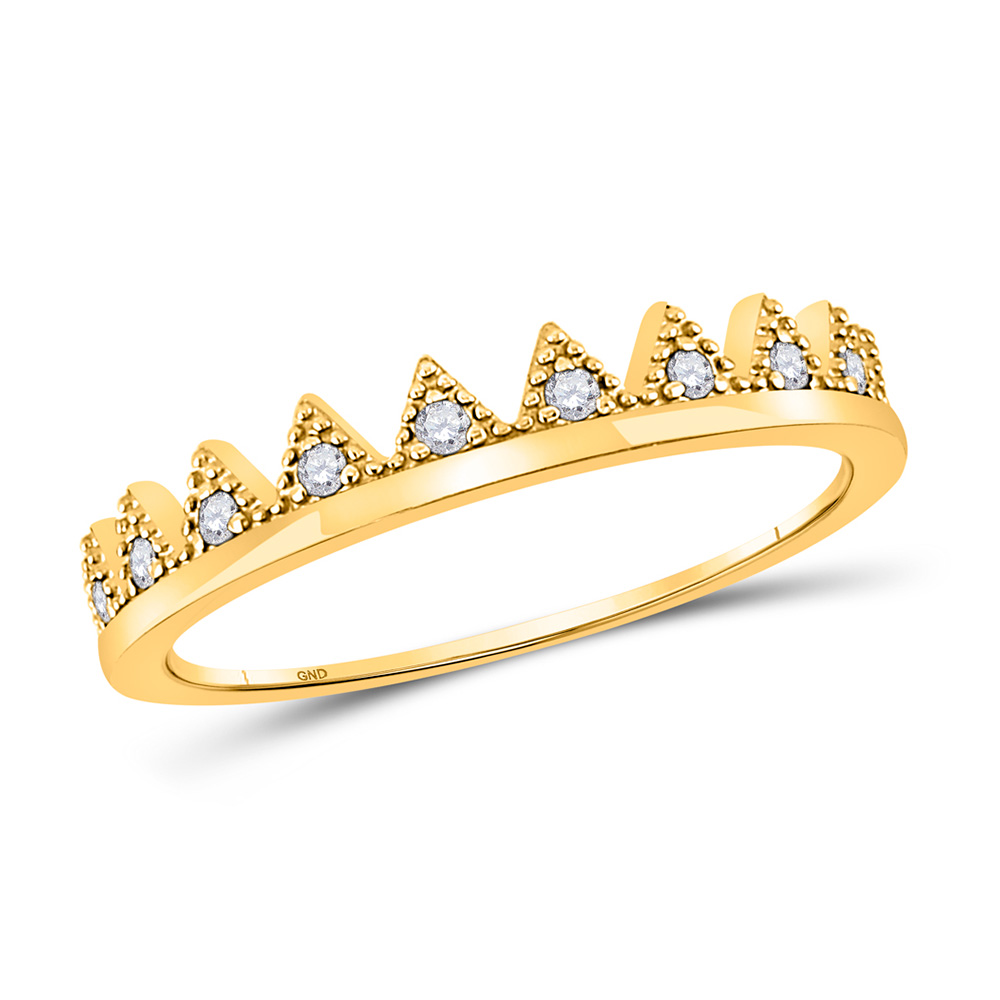 10kt Yellow Gold Womens Round Diamond Chevron Stackable Band Ring 1/10