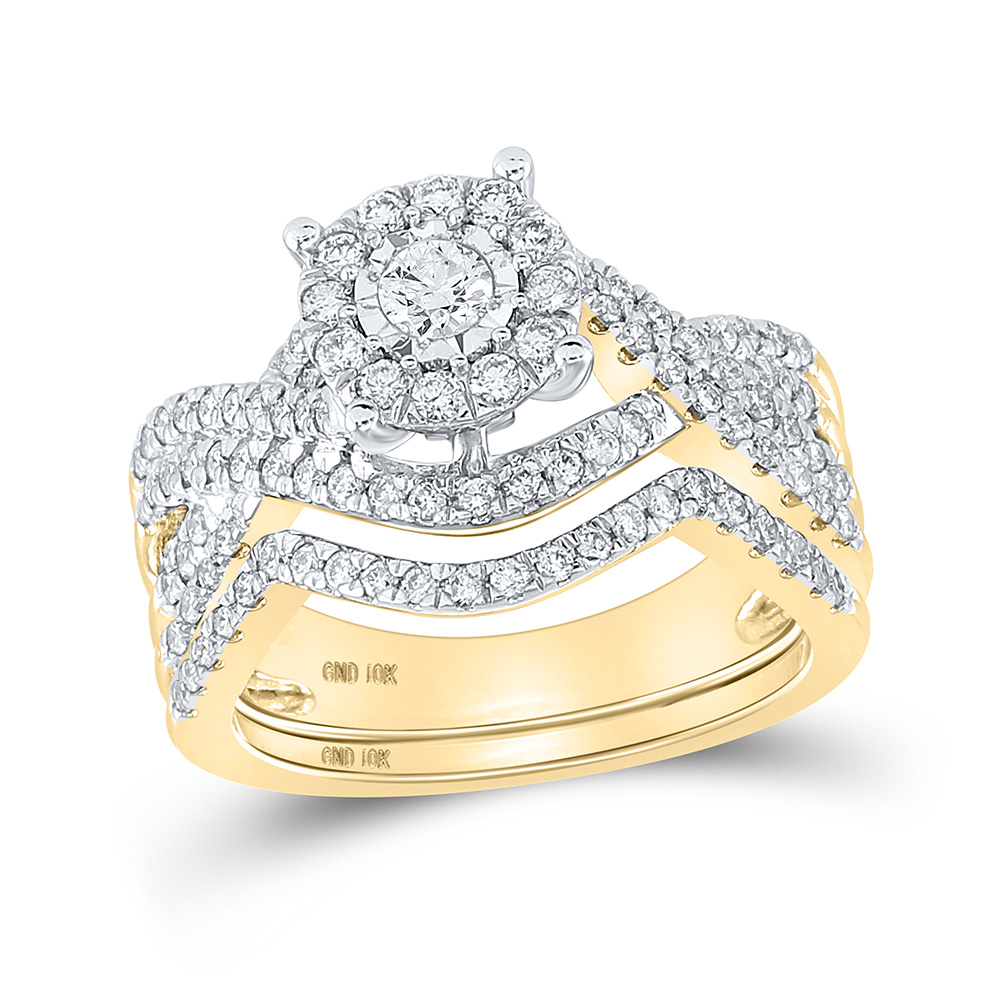 10kt Yellow Gold Round Diamond Contoured Bridal Wedding