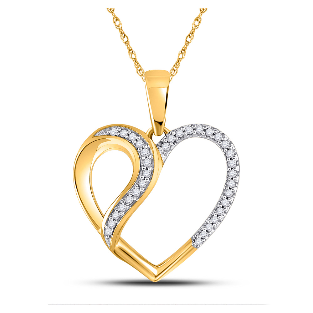 10kt Yellow Gold Womens Round Diamond Heart Fashion Pendant 1/10 Cttw
