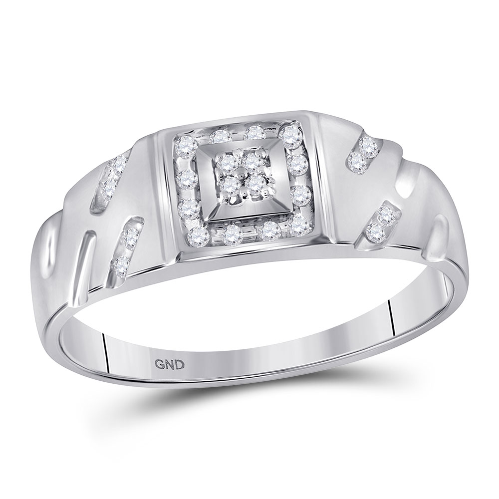 Araiya Fine Jewelry 10k White Gold Mens Round Diamond Square Cluster