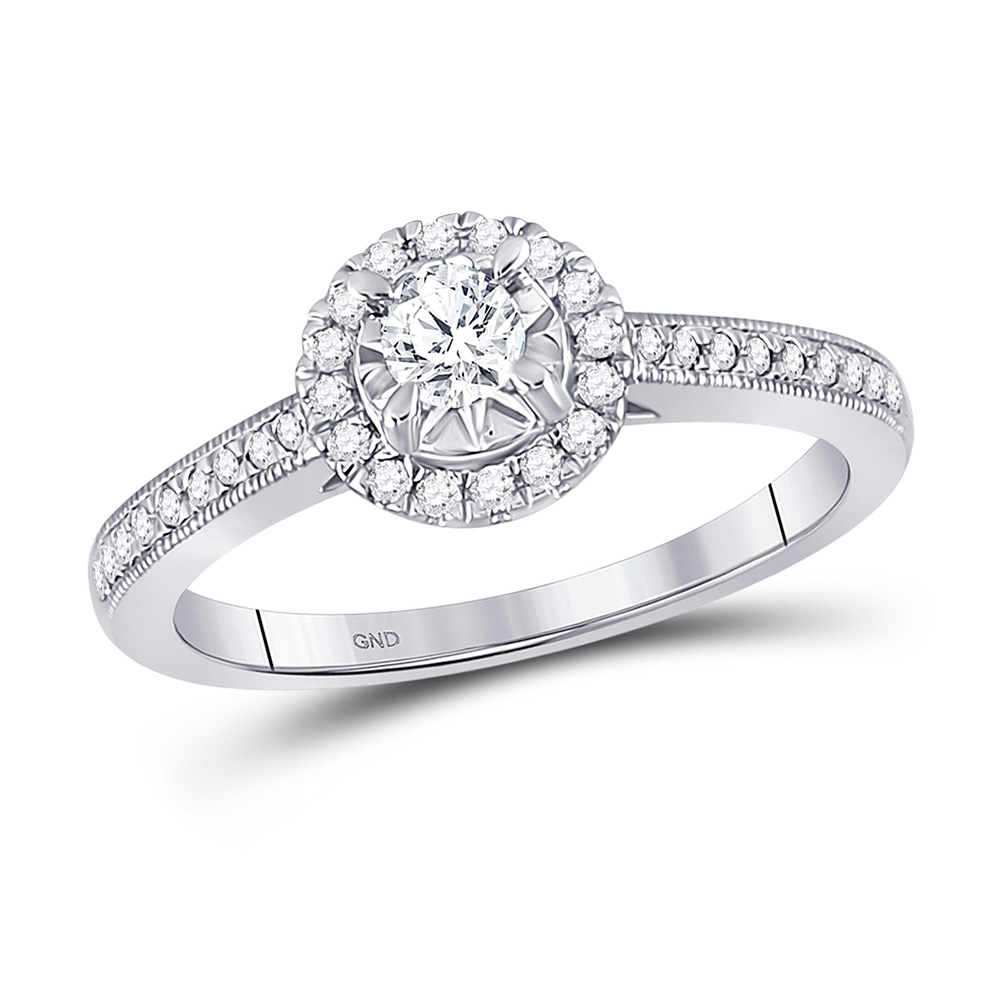 14kt White Gold Round Diamond Solitaire Bridal Wedding Engagement Ring 3/8 Cttw