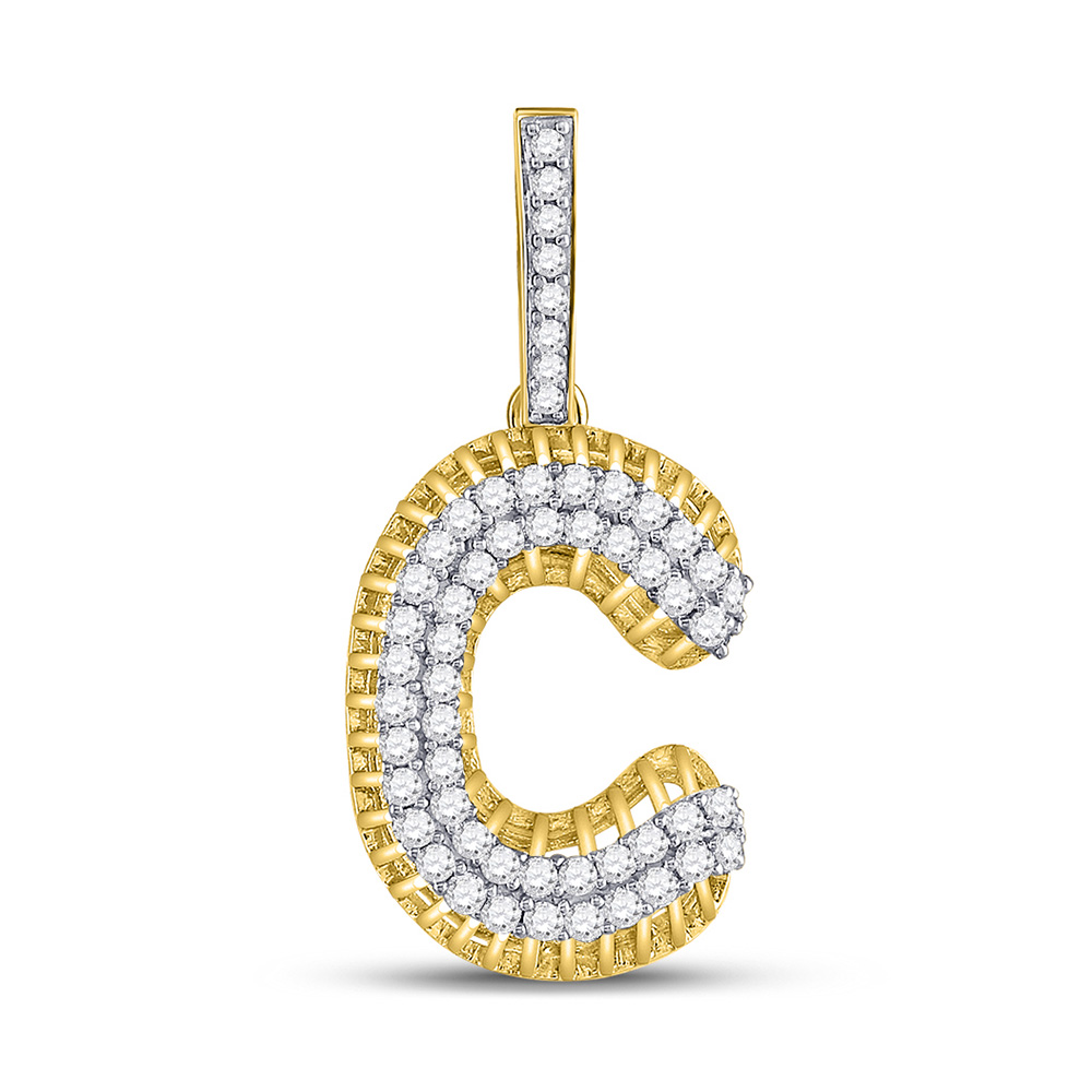 10kt Yellow Gold Mens Round Diamond C Letter Charm Pendant 1 1 5 Cttw 