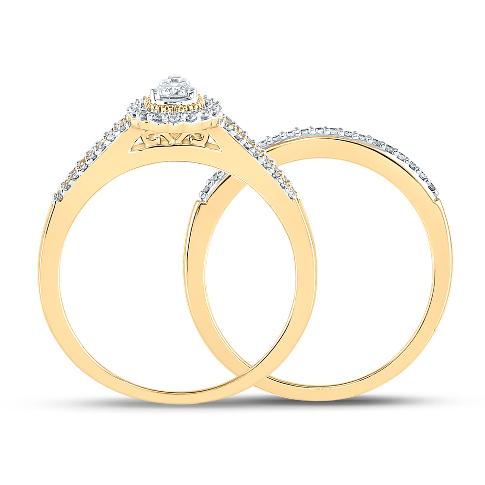 10kt Yellow Gold Round Diamond Halo Bridal Wedding Ring Band Set 1/3 ...