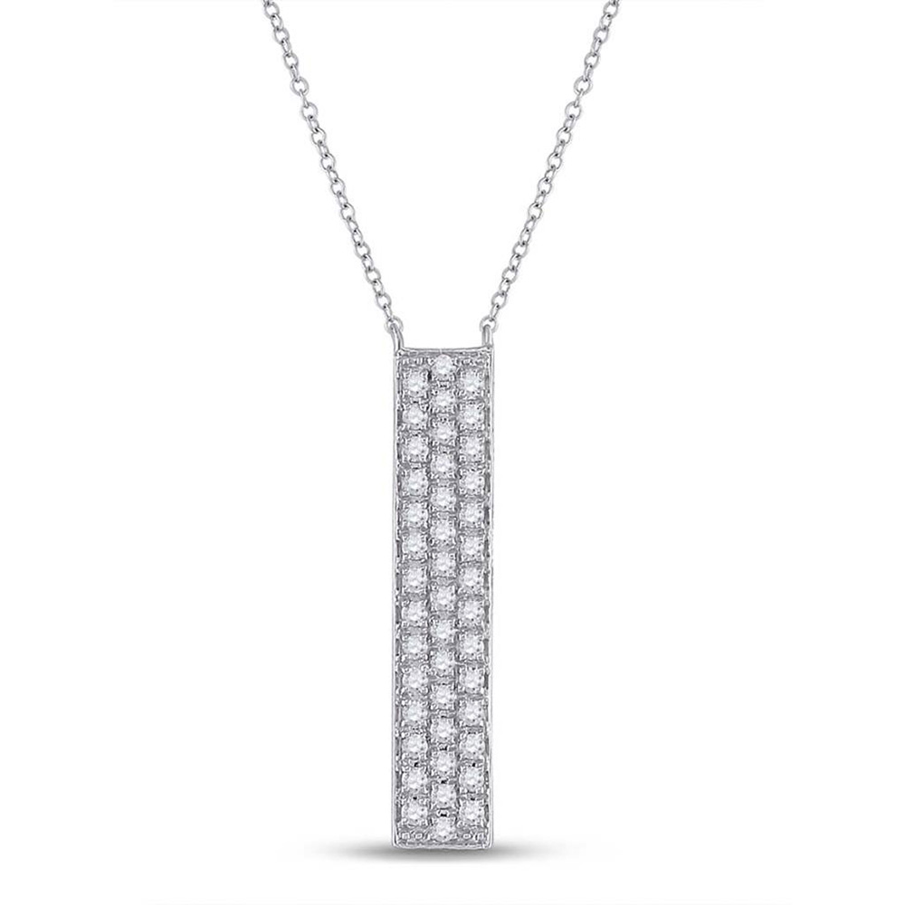 10kt White Gold Womens Round Diamond Vertical Bar Necklace 1/4 Cttw eBay
