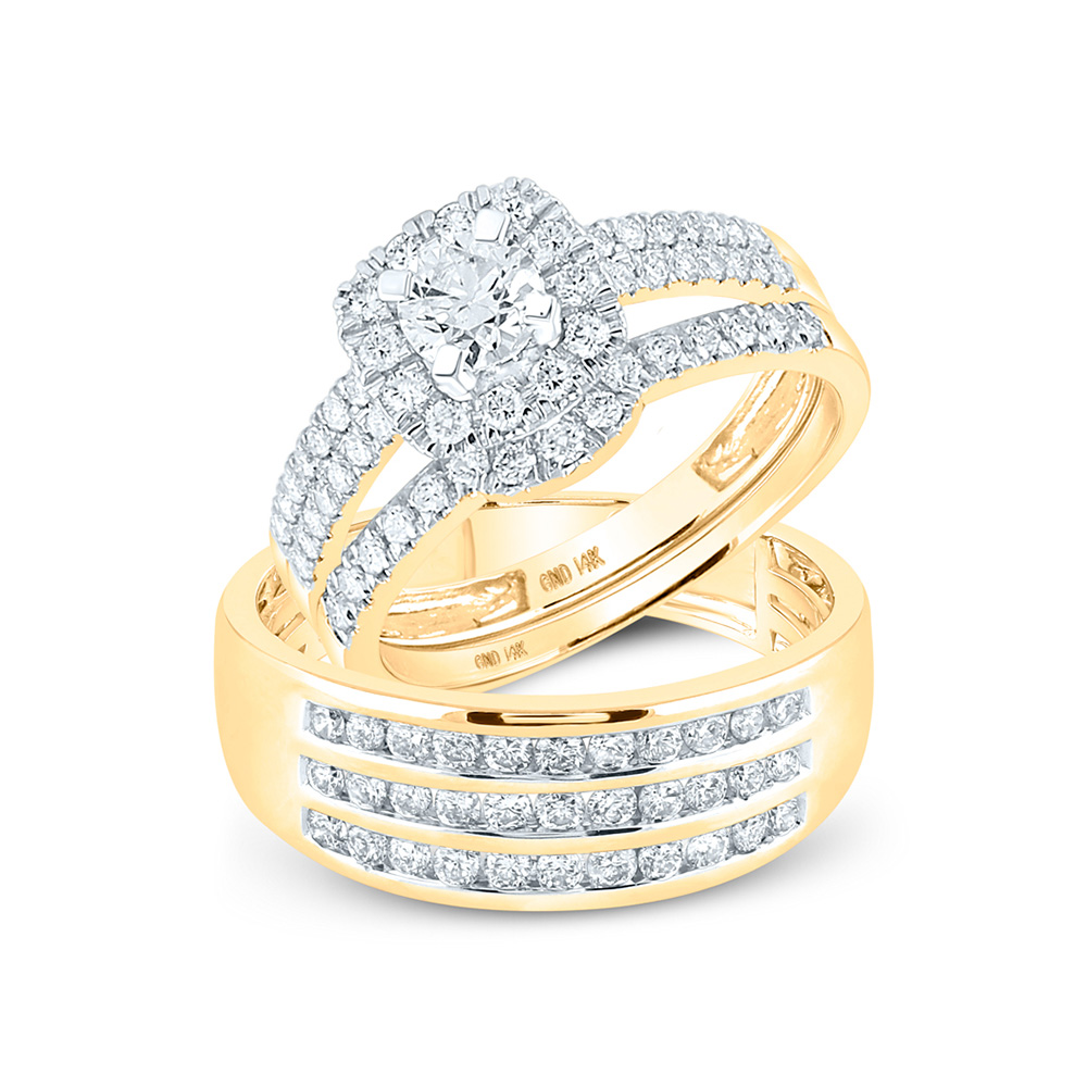 14kt Yellow Gold His Her Round Diamond Matching Bridal Wedding Ring Set ...