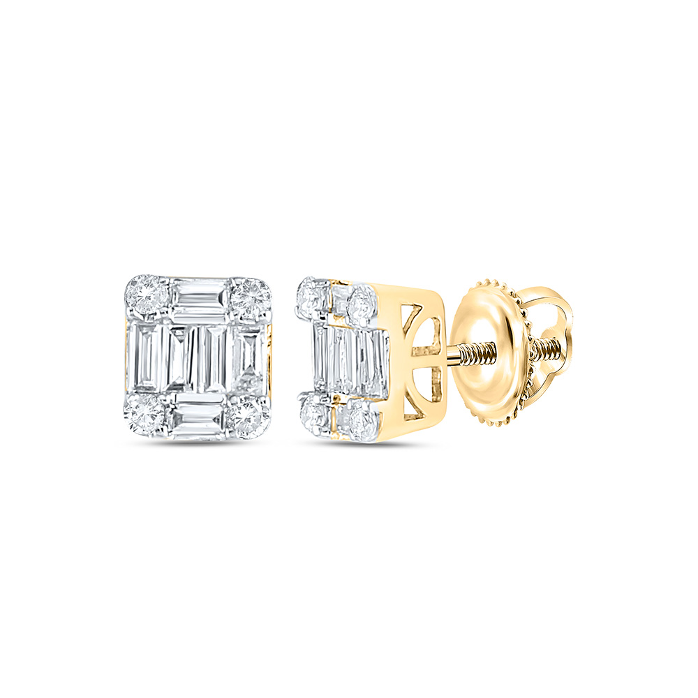 14K Yellow Gold Womens Baguette Diamond Cluster Earrings 3/8 Cttw