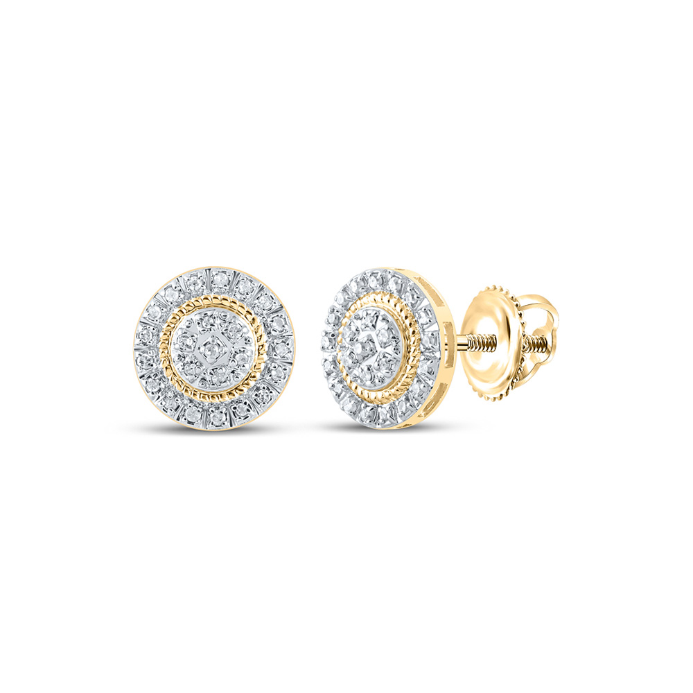 10K Yellow Gold Mens Round Diamond Cluster Earrings 1/8 Cttw