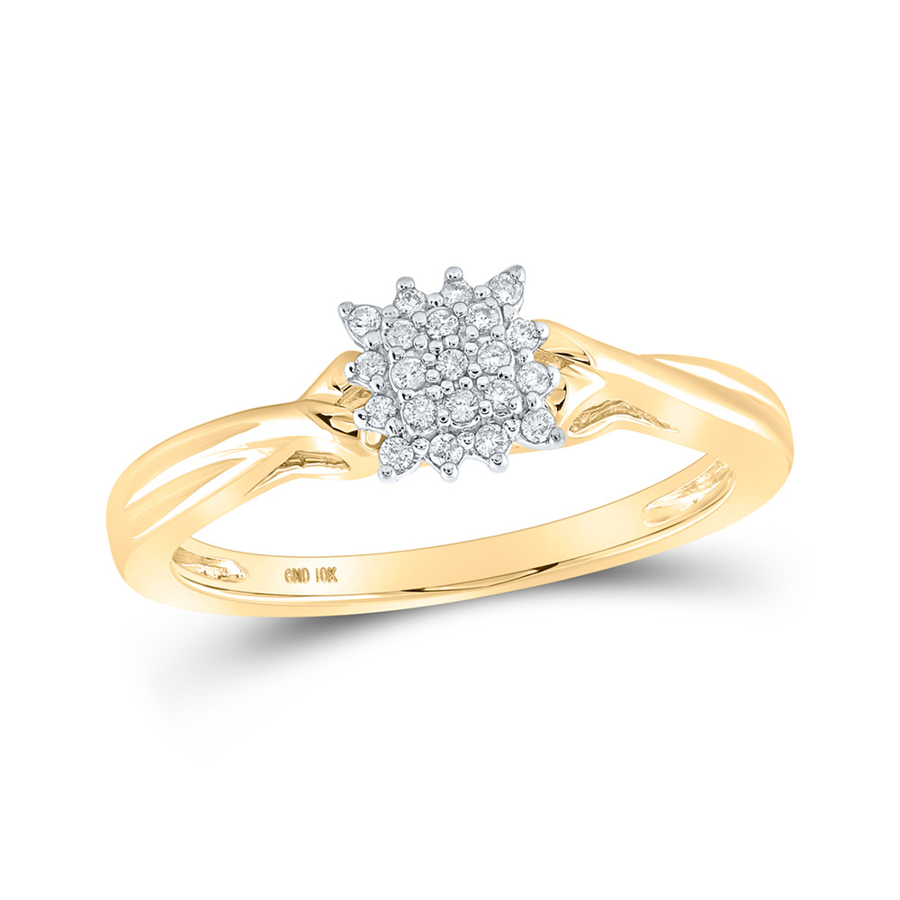 10K Yellow Gold Womens Round Diamond Cluster Ring 1/10 Cttw