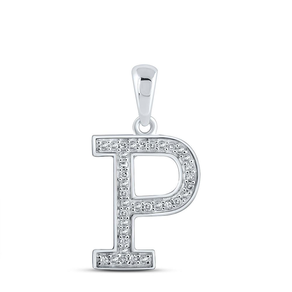 10K White Gold Womens Round Diamond Initial P Letter Pendant 1/10 Cttw