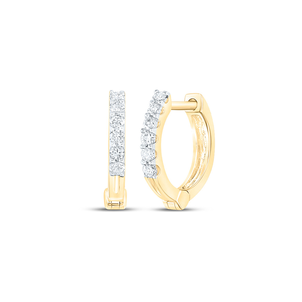 10K Yellow Gold Womens Round Diamond Hoop Earrings 1/10 Cttw