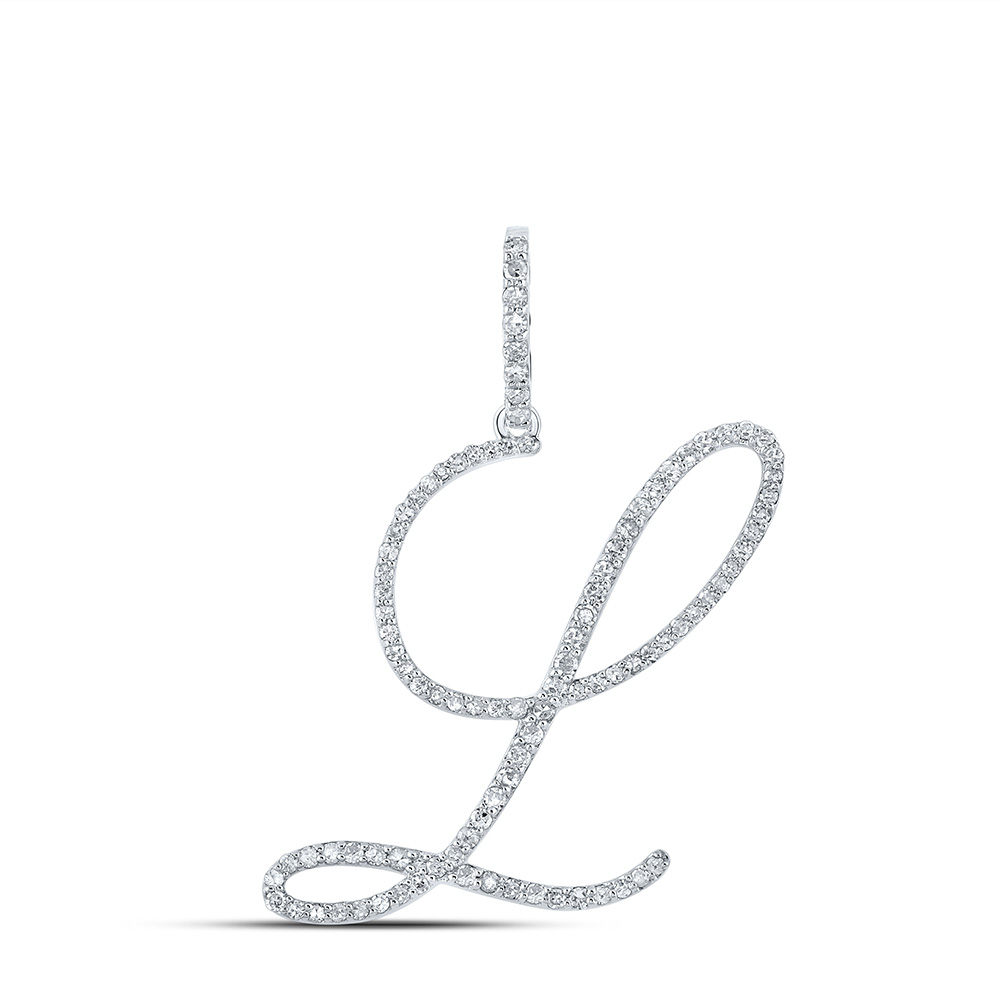 10K White Gold Womens Round Diamond L Initial Letter Pendant 1/2 Cttw