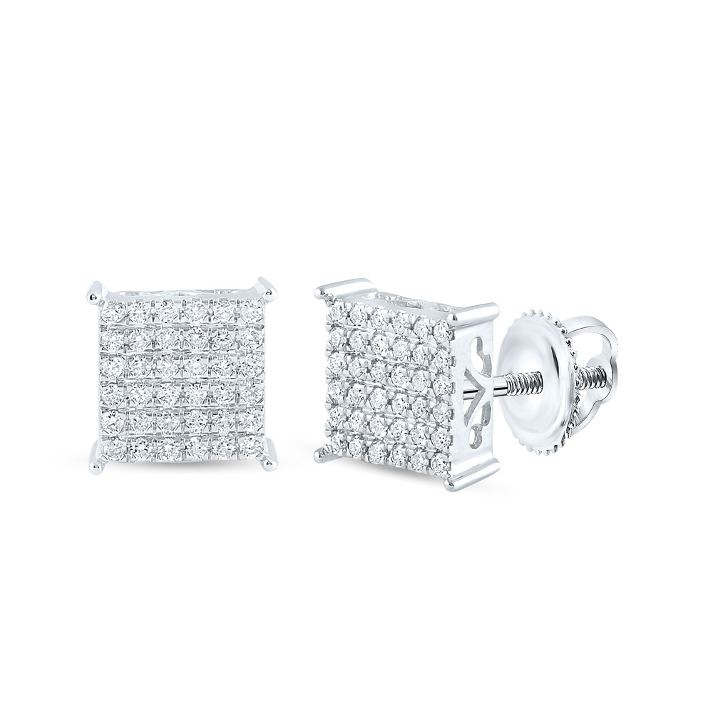 10K White Gold Womens Round Diamond Square Earrings 1/2 Cttw