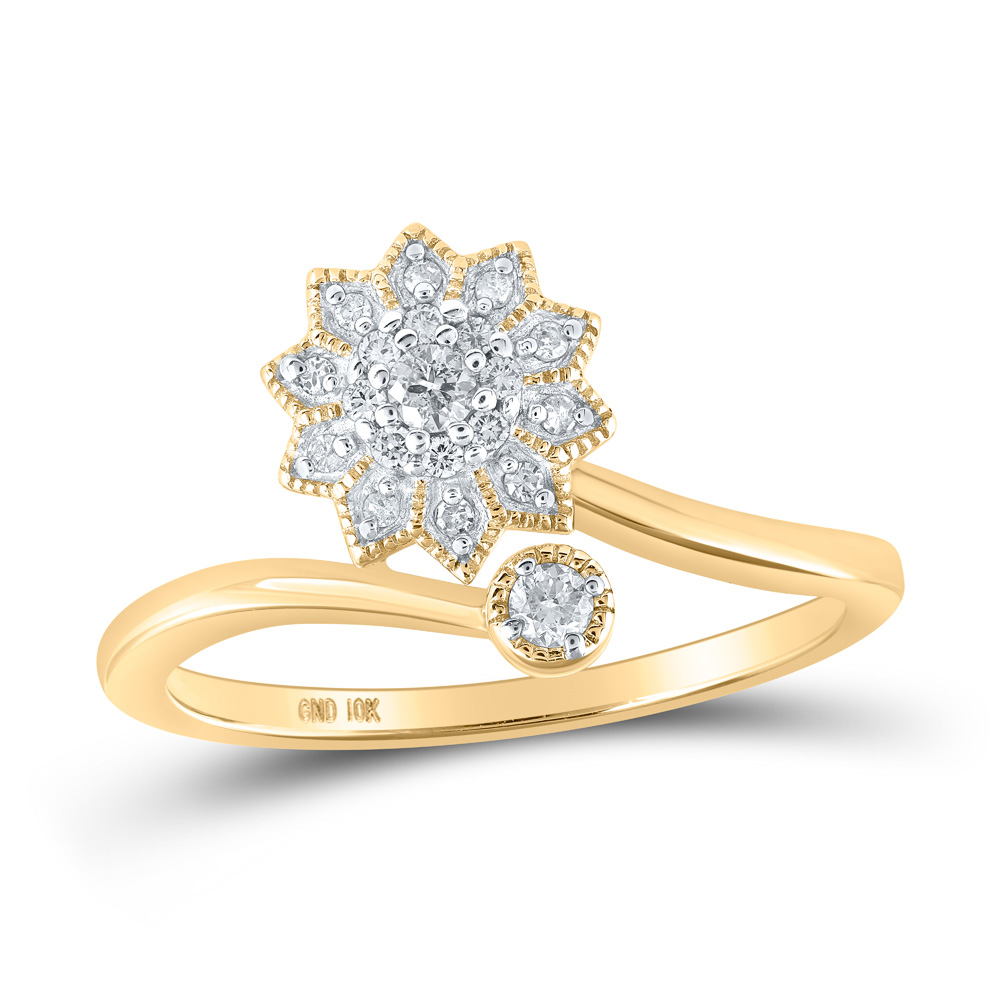 10K Yellow Gold Womens Round Diamond Flower Cluster Ring 1/6 Cttw
