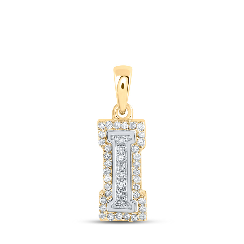 10K Two-tone Gold Womens Round Diamond I Initial Letter Pendant 1/8 Cttw