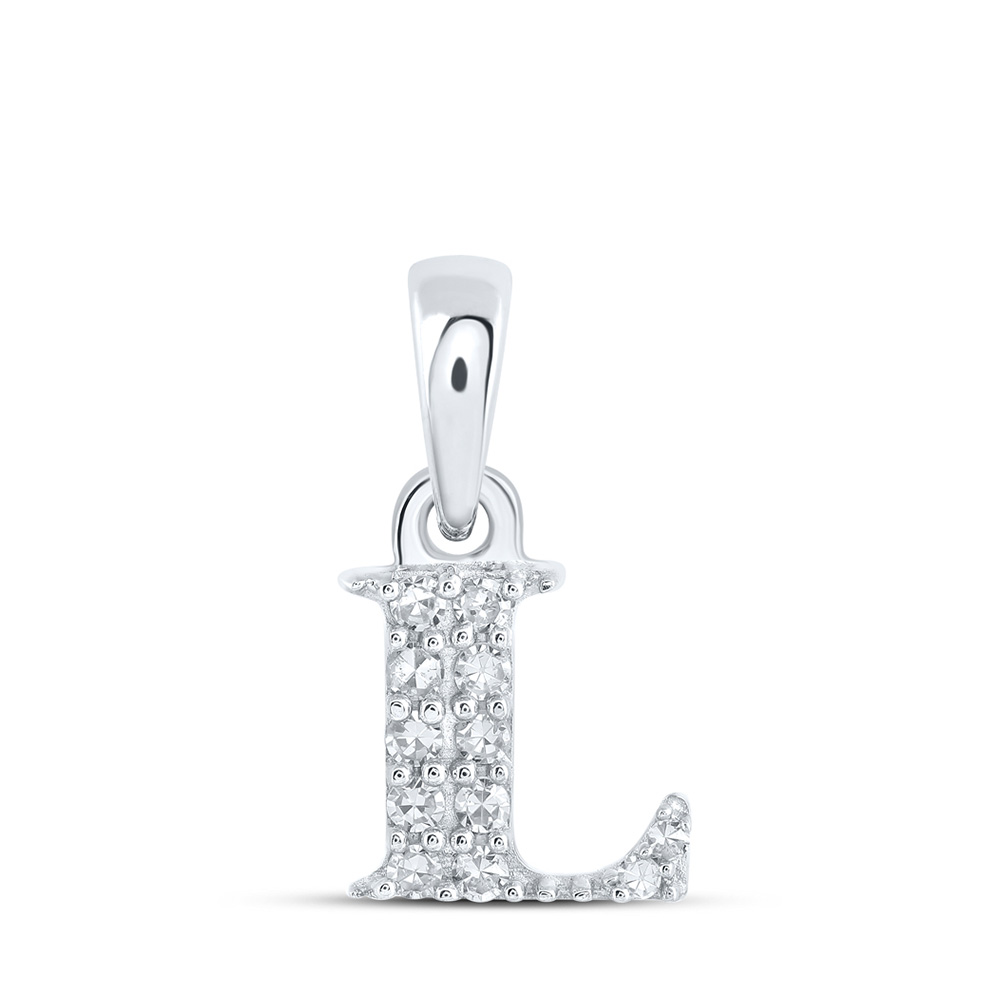 10K White Gold Womens Round Diamond L Initial Letter Pendant 1/20 Cttw