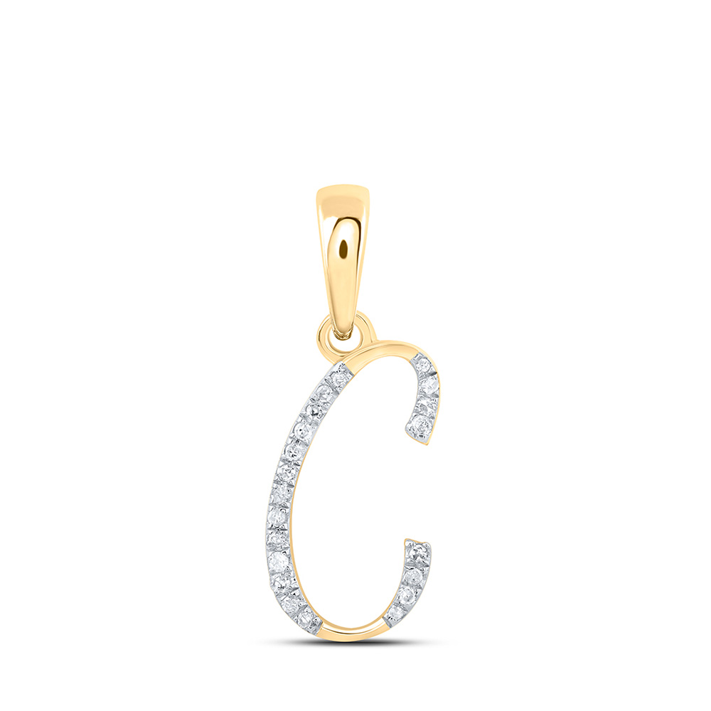 10K Yellow Gold Womens Round Diamond C Initial Letter Pendant 1/20 Cttw