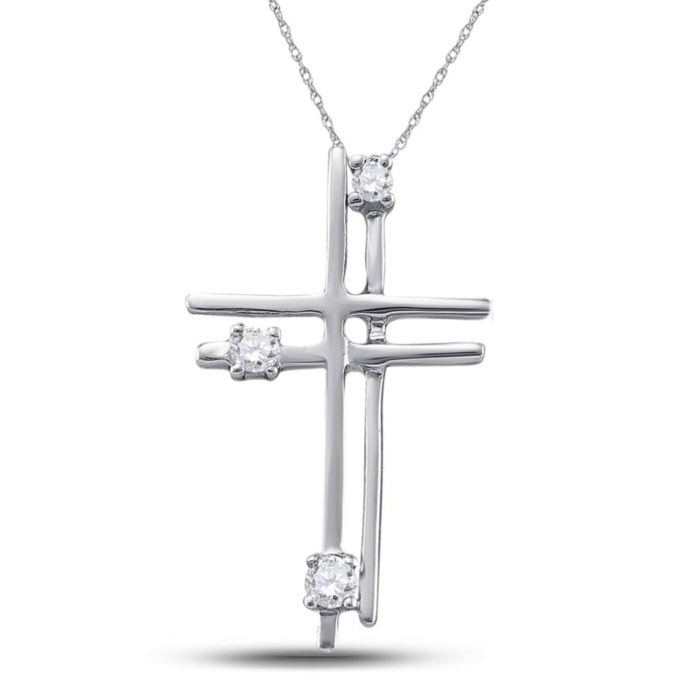 14k White Gold Womens Round Diamond Layered Cross Pendant 1/20 Cttw | eBay