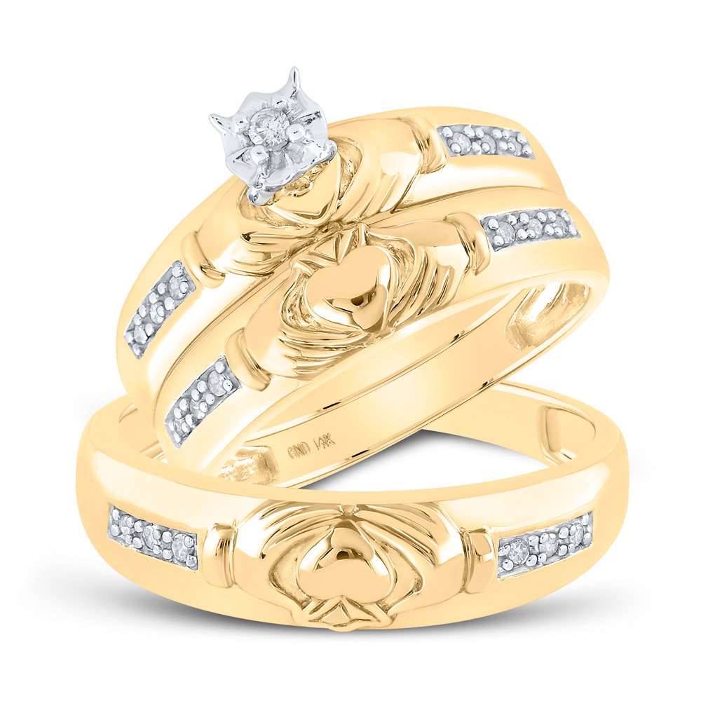 14kt Yellow Gold His Her Diamond Claddagh Matching Bridal