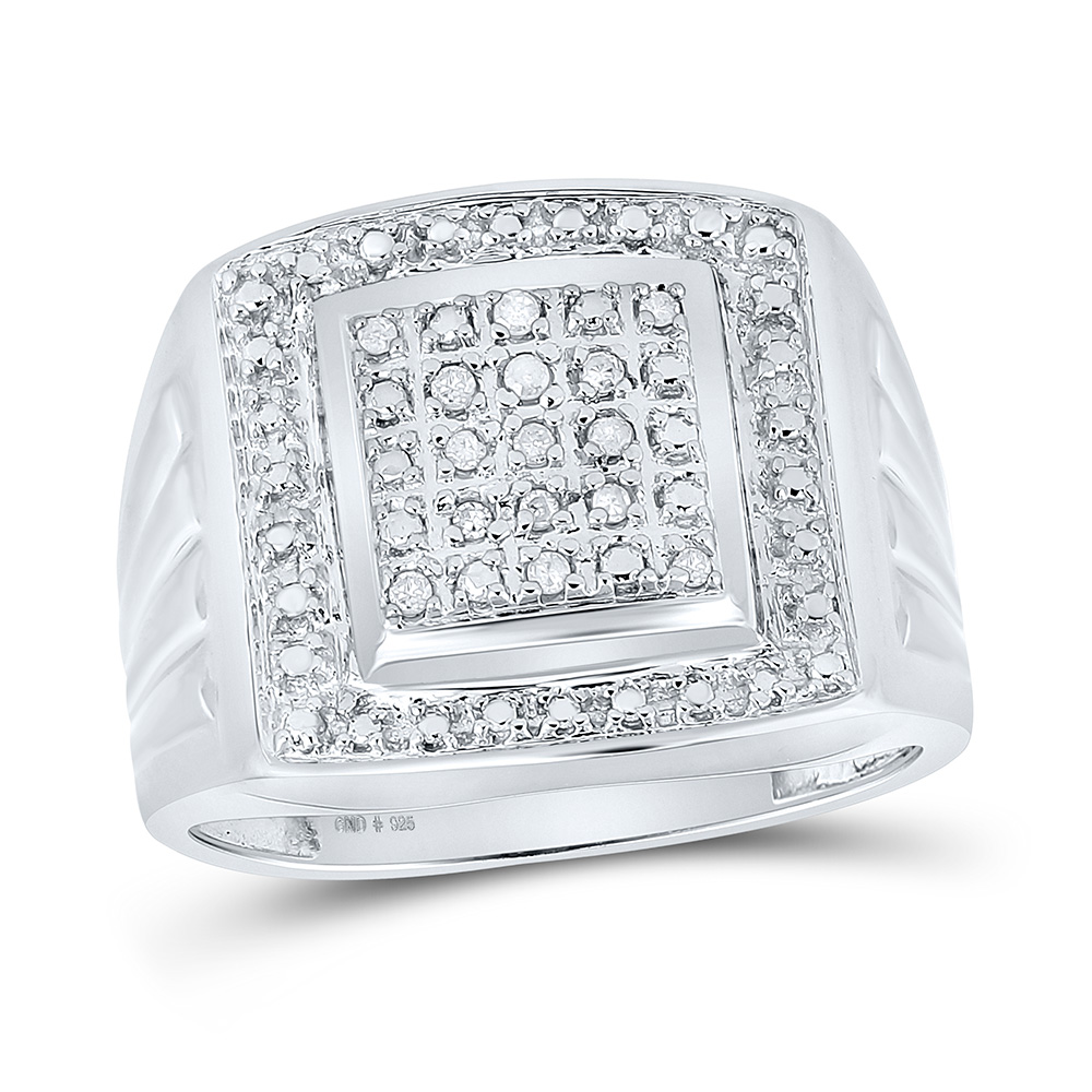 Sterling Silver Mens Round Diamond Square Frame Cluster Ring 1/10 Cttw ...