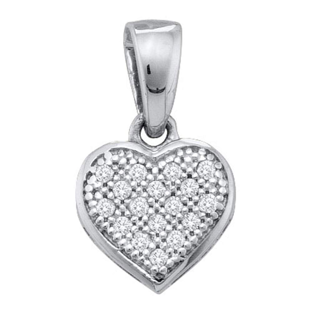 Sterling Silver Round Diamond Small Heart Cluster Fashion Pendant 1/20 ...