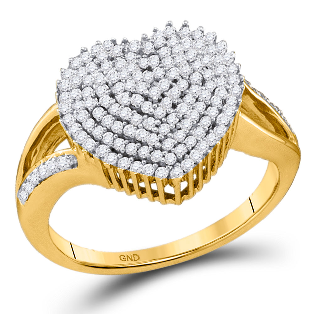 10k Yellow Gold Womens Round Diamond Heart Cluster Ring 1/2 Cttw eBay