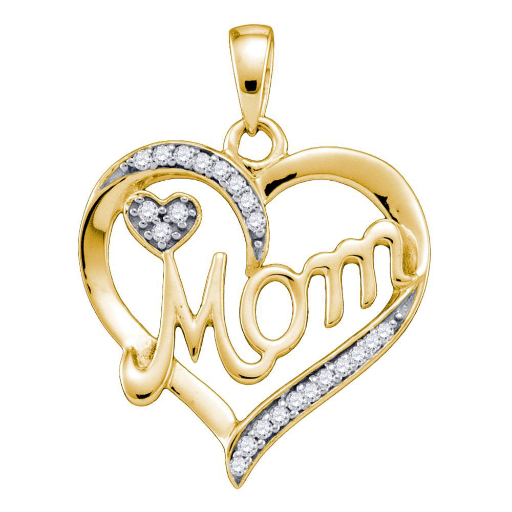 10k Yellow Gold Round Diamond Mom Mother Heart Fashion Pendant 1 10 Ctw Ebay