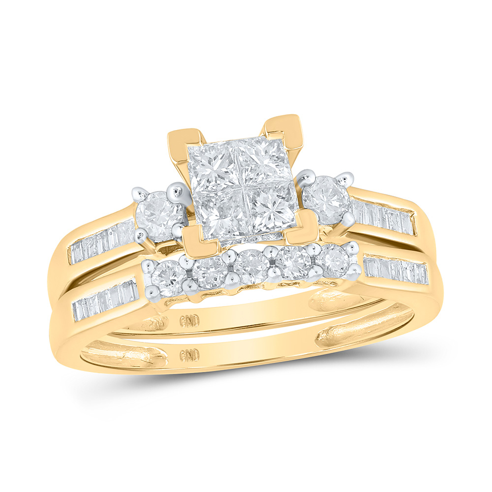 10k Real Yellow Gold Ladies Bridal Engagement Wedding Ring Set Princess Diamond 