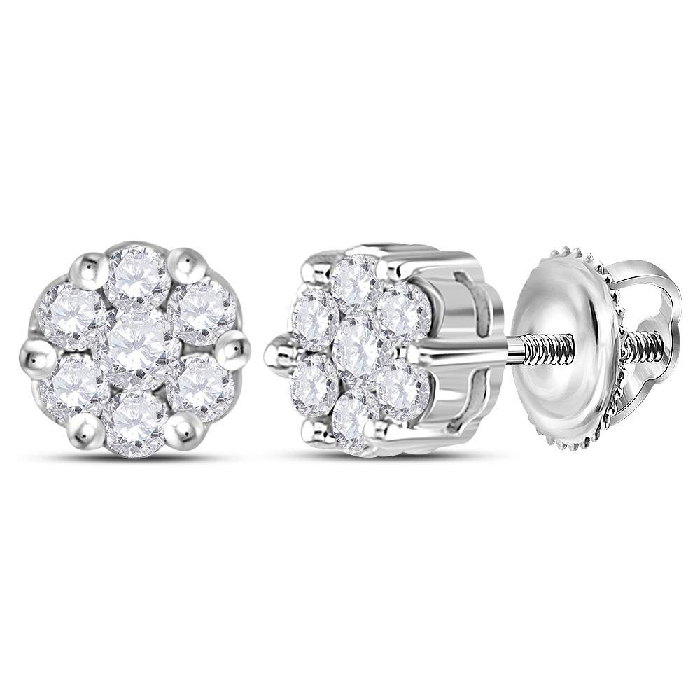 Sterling Silver Womens Round Diamond Flower Cluster Earrings 1/4 Cttw ...