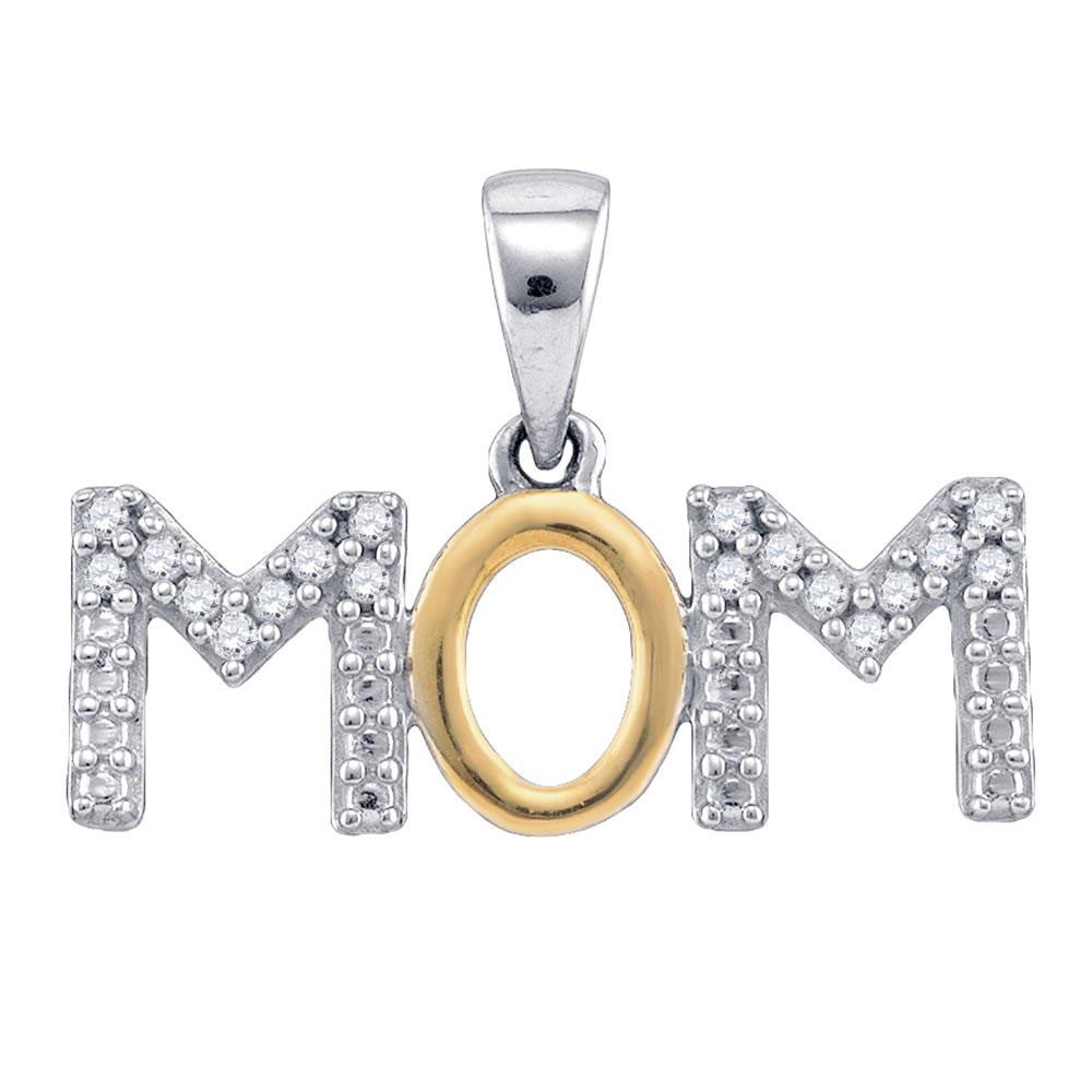 0.10ct tw Diamond MOM Heart Pendant in Two Tone Sterling Silver