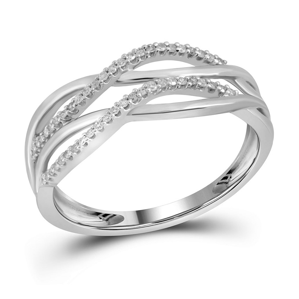 10k White Gold Womens Round Diamond Entwined Strand Band Ring 1/8 Cttw ...