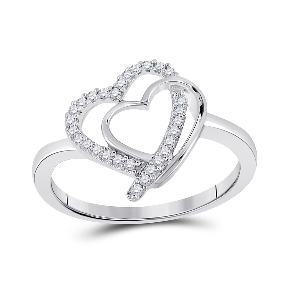 Sterling Silver Round Diamond Double Joined Heart Fashion Ring 1/6 Cttw ...