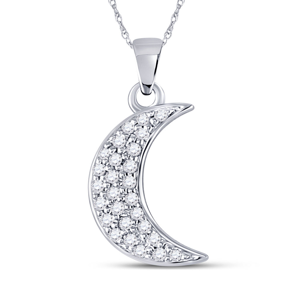 10kt or Blanc Pour Femme Ronde Diamant Crescent Moon Fashion Pendentif 1//8 cttw