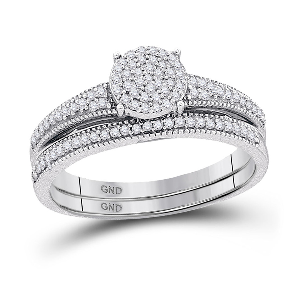 10k White Gold Diamond Cluster Bridal Wedding Ring Band Set 1/4 Cttw